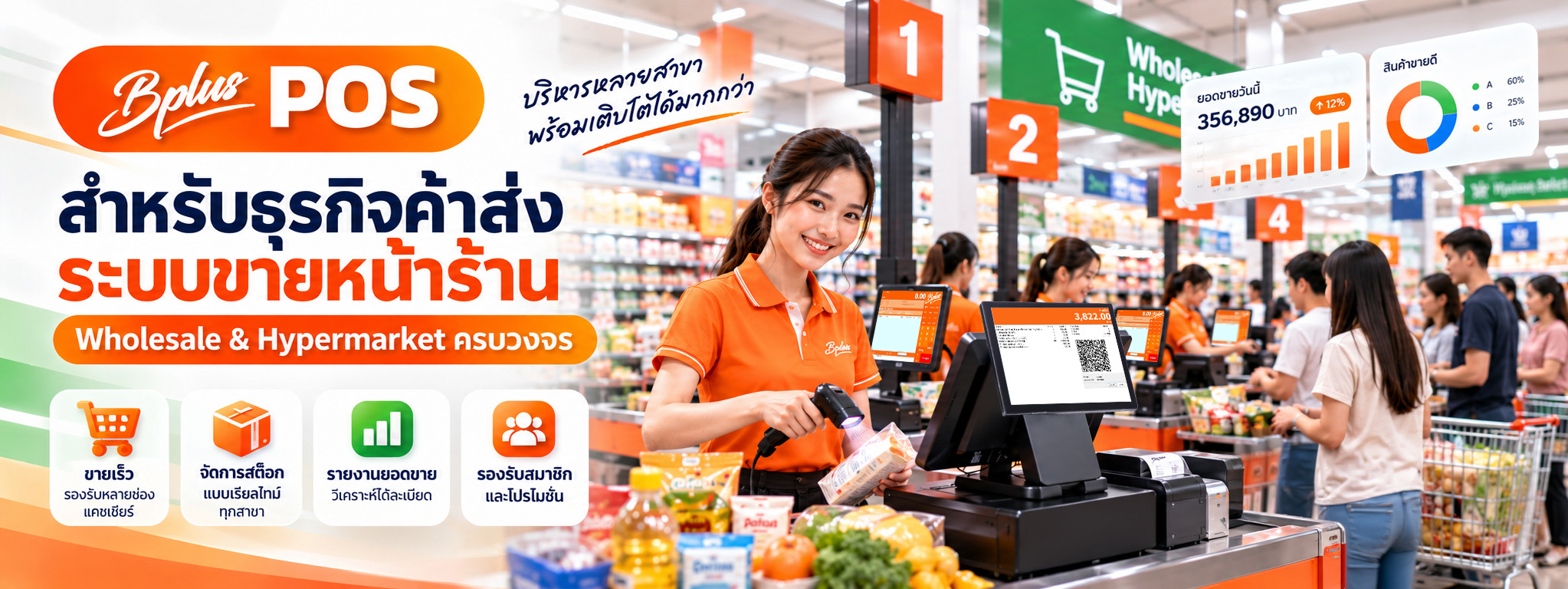 Bplus POS โปรแกรมขายหน้าร้านค้าปลีก-ค้าส่ง จัดโปรโมชั่นได้ 41 รูปแบบ สำหรับซูเปอร์มาร์เก็ต ร้านค้าส่ง และไฮเปอร์มาร์เก็ต